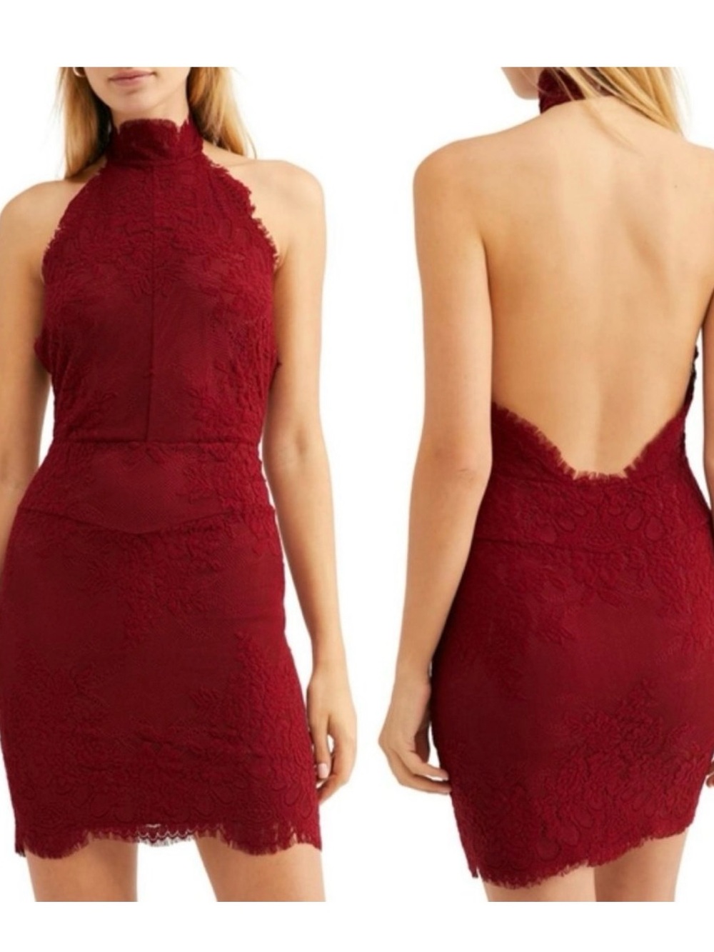 Free People Intimately Free Red Lace Stretchy Harper Halter Mini Dress Sz Small